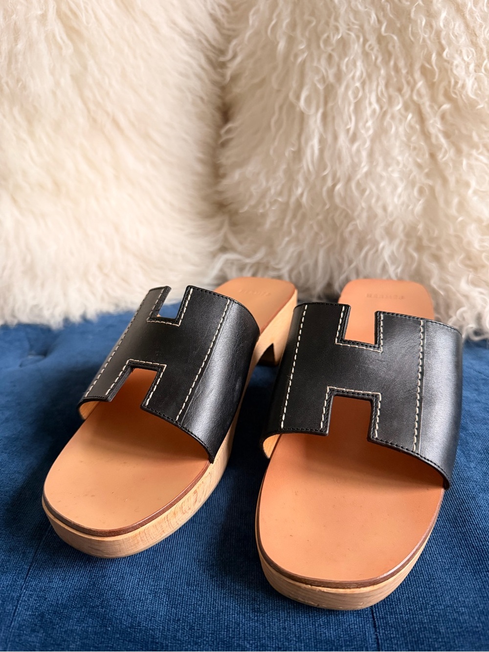 Hermes Tan black Leather Sandal Soles